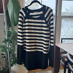 Anthropologie Black and Cream Striped Tunic Sweater